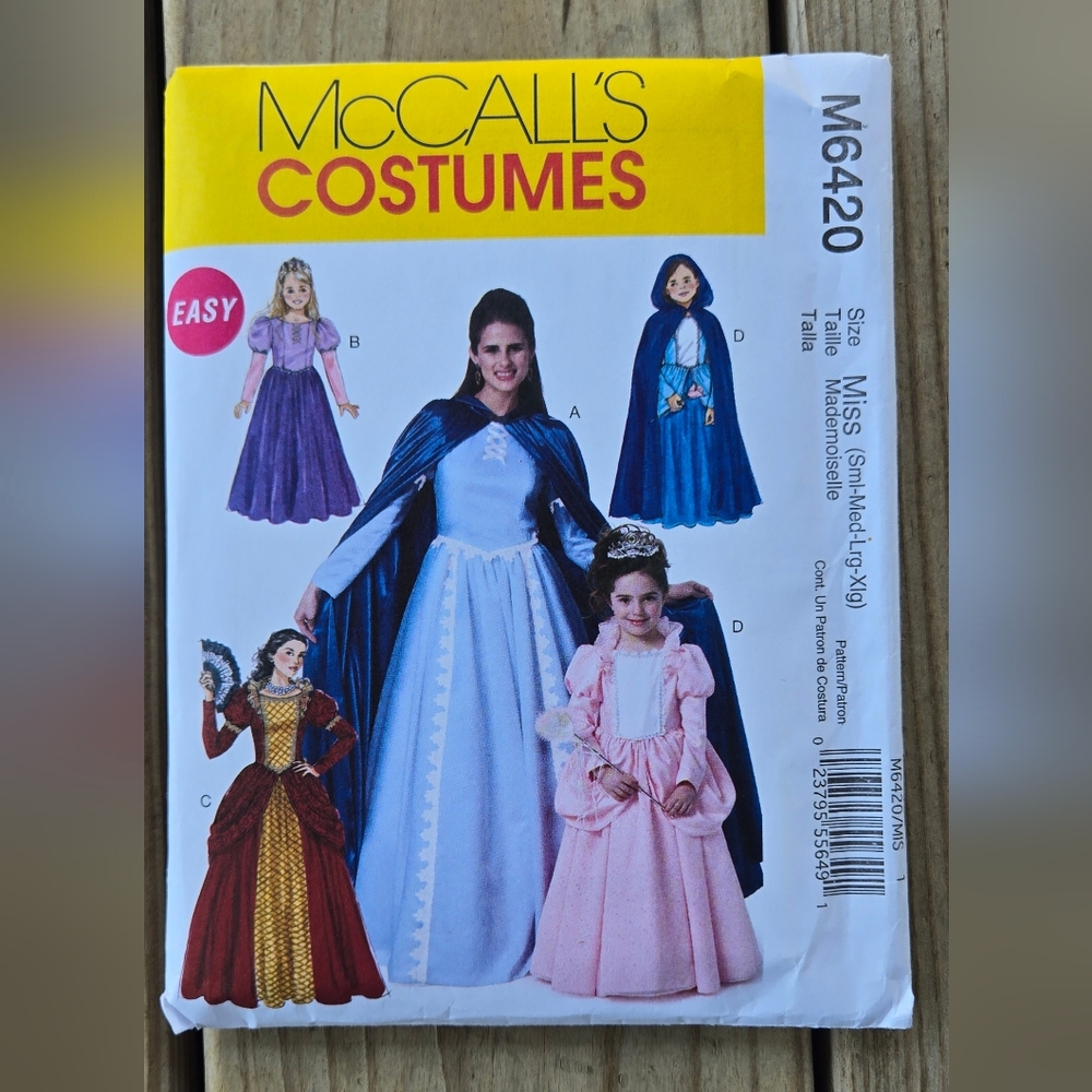McCalls M6420 Adult Fantasy Costume Ballgown Princess Uncut Sewing Pattern